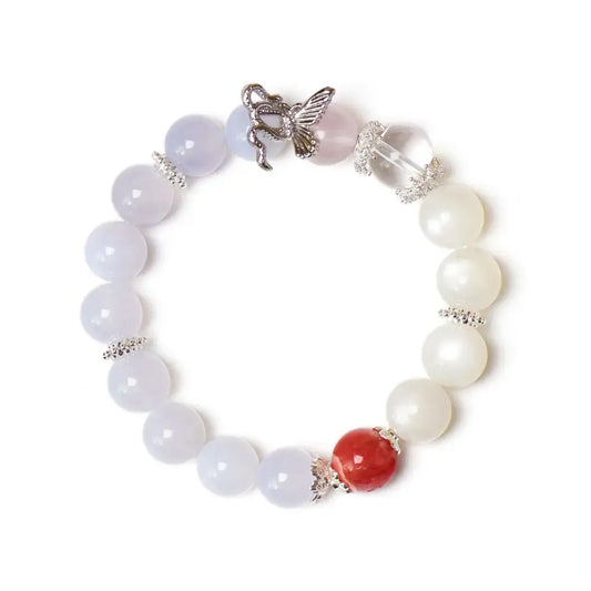 rhodochrosite; white-moonstone; blue-agate; clear-quartz; rose-quartz Love Crystal Jewelry - Moonlit Petal Harmony Bracelet | Astara