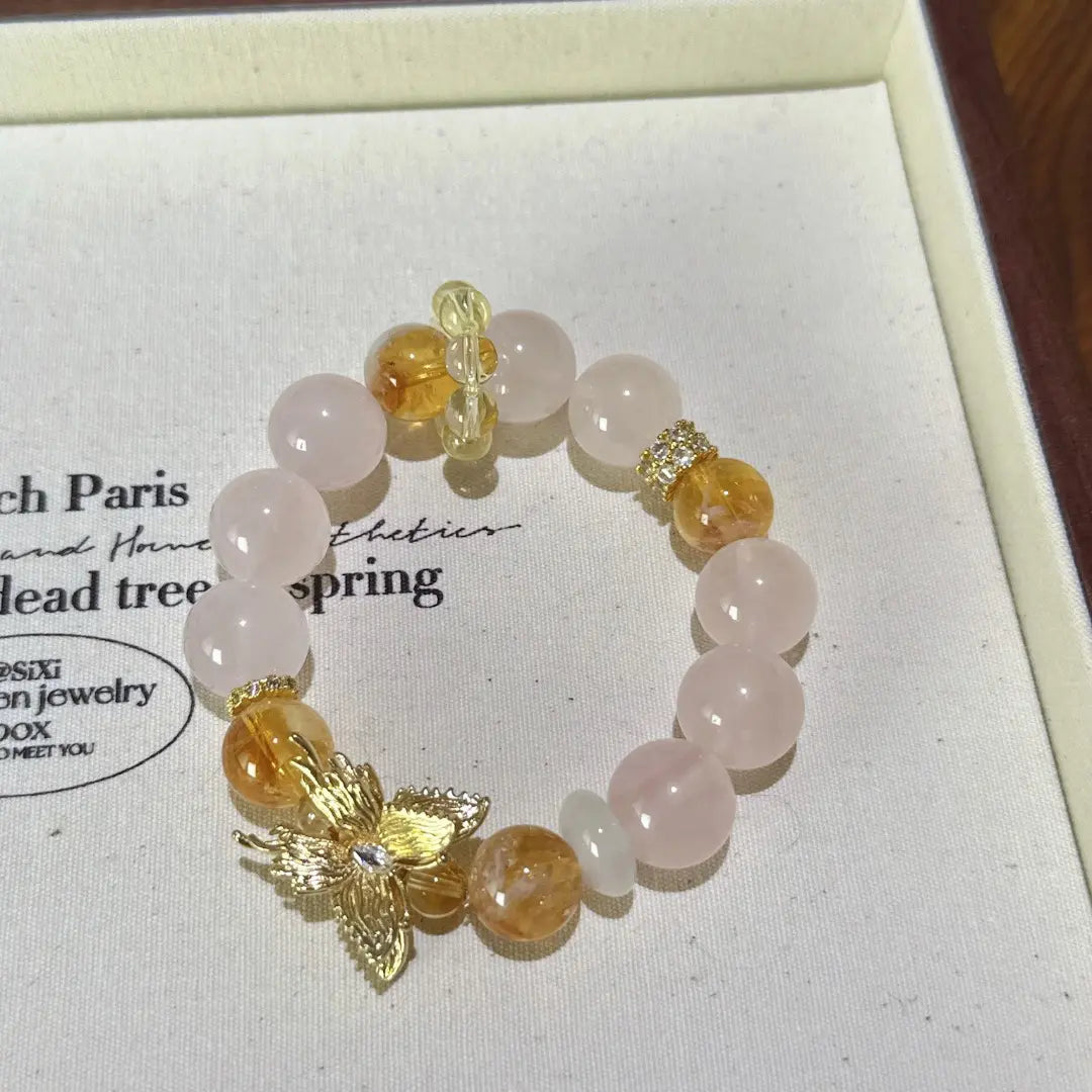 Handcrafted rose-quartz; citrine-crystal Detail for Love - Astara
