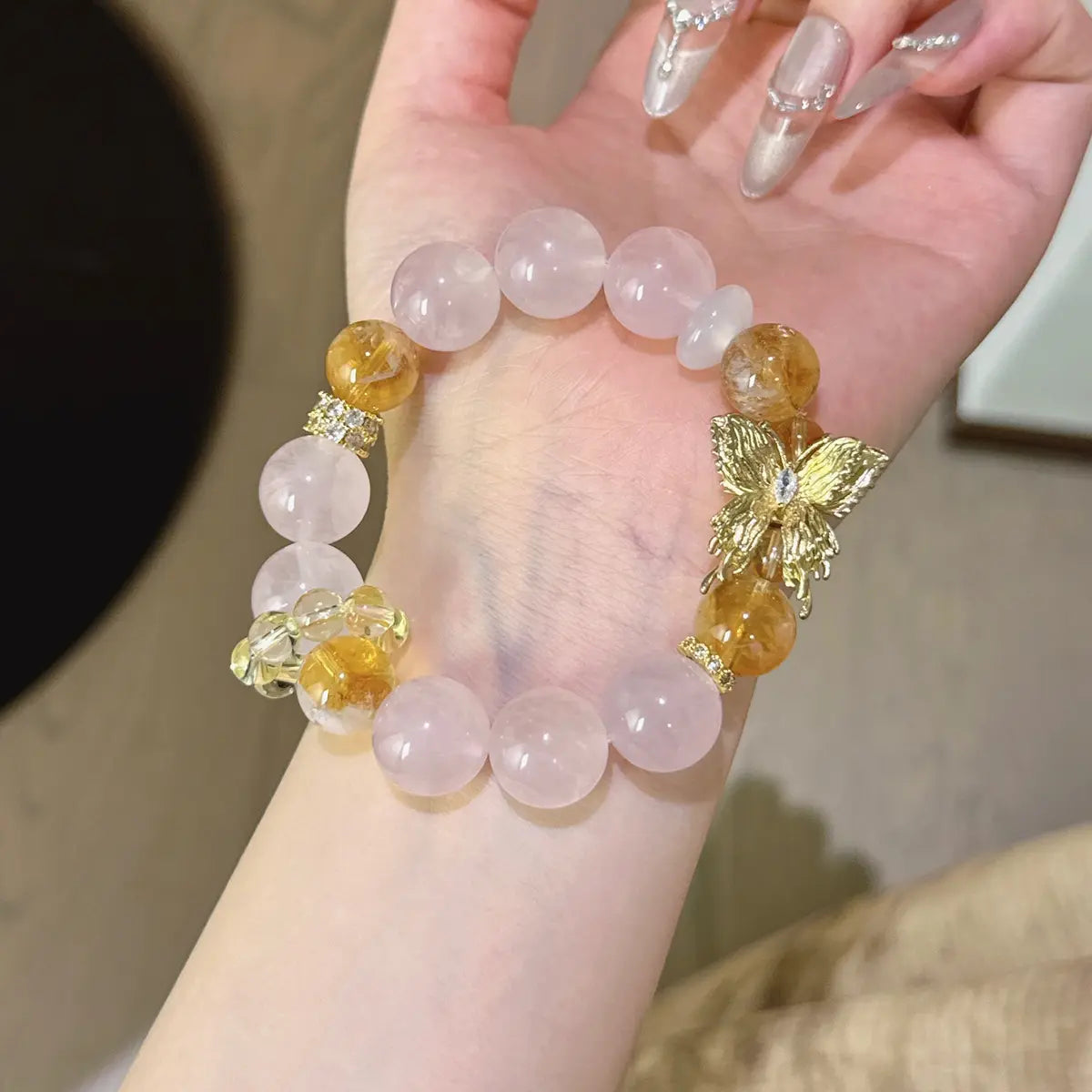 Handcrafted rose-quartz; citrine-crystal Detail for Love - Astara
