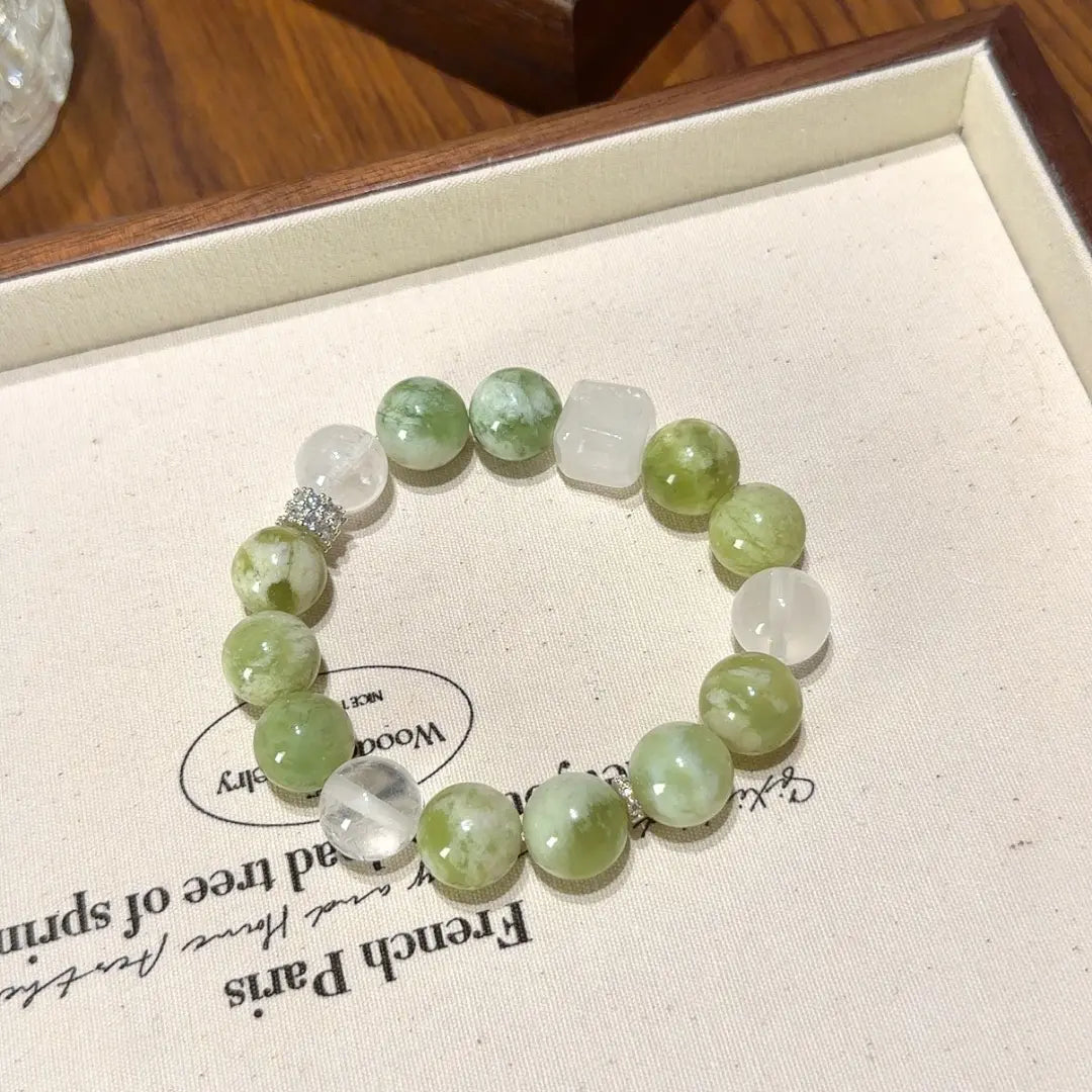 Handcrafted white-phantom-quartz; jade; clear-quartz Detail for Abundance - Astara