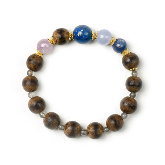 shopify--jewelry-material-1dyzjxql; blue-kyanite; labradorite; amethyst; agarwood; blue-lace-agate Healing Crystal Jewelry - Midnight Stillness Agarwood Bracelet | Astara