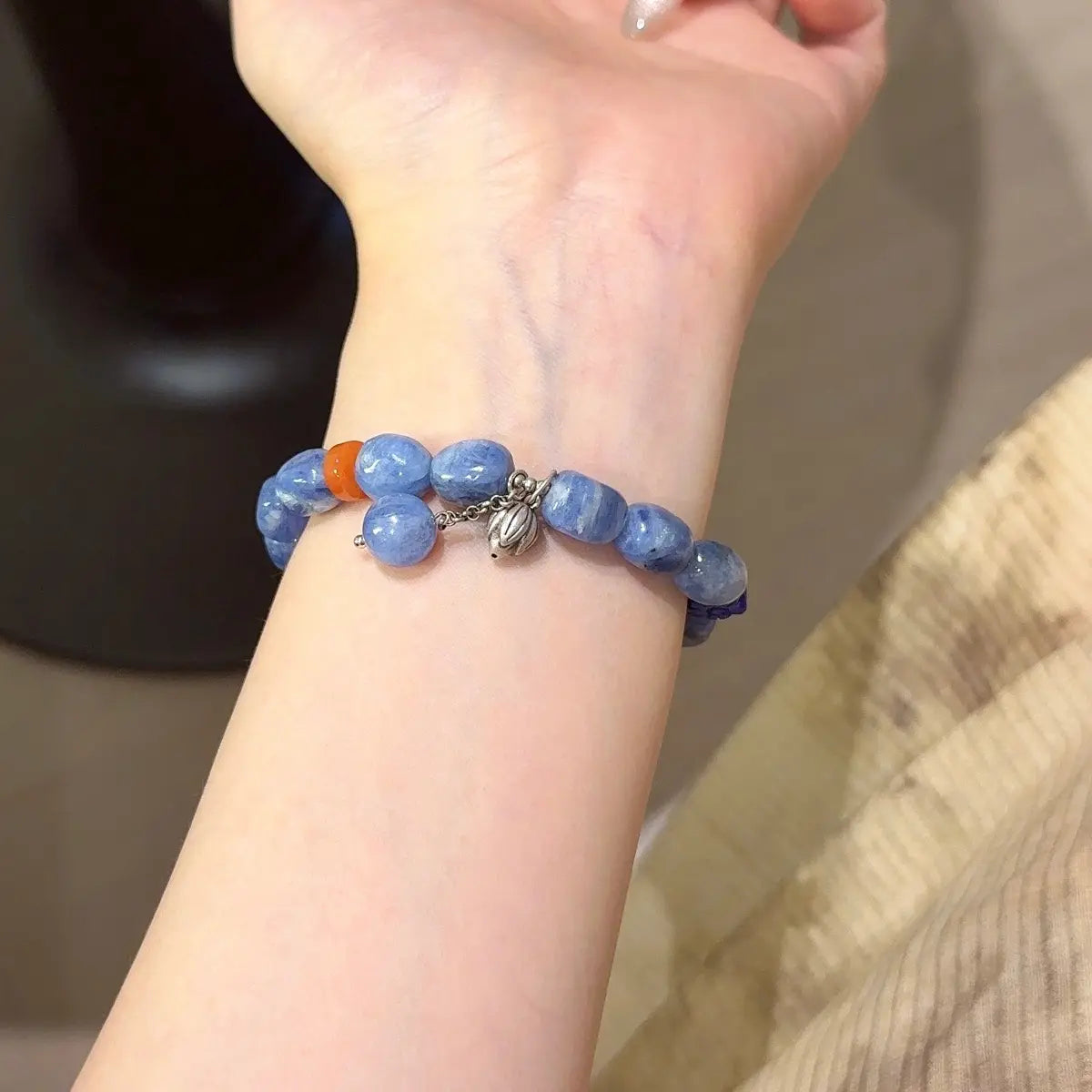Handcrafted shopify--jewelry-material-1dyzjxql; blue-kyanite; lapis-lazuli; nanhong-agate Detail for Abundance - Astara