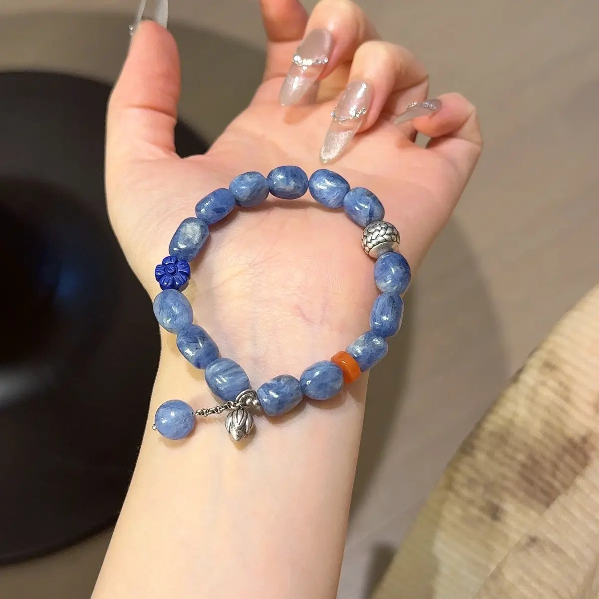 Handcrafted shopify--jewelry-material-1dyzjxql; blue-kyanite; lapis-lazuli; nanhong-agate Detail for Abundance - Astara