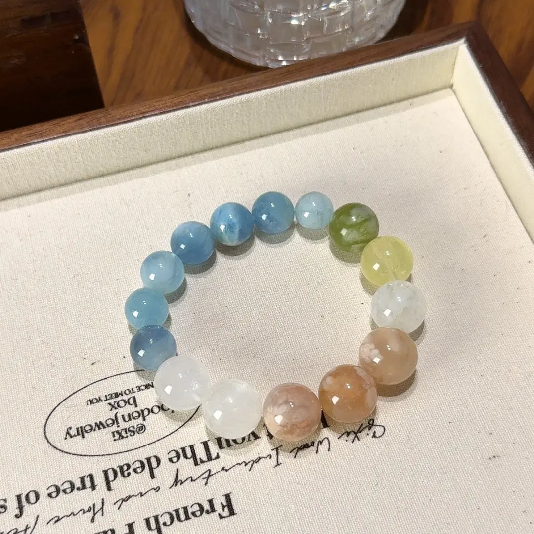 Handcrafted white-phantom-quartz; aquamarine; sakura-agate; citrine-crystal; jade Detail for Love - Astara