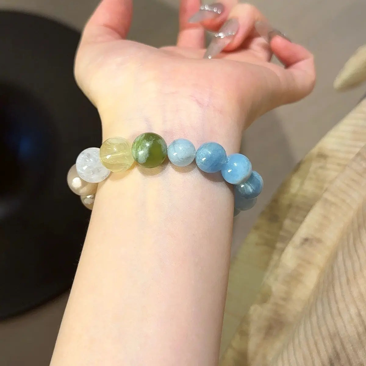 Handcrafted white-phantom-quartz; aquamarine; sakura-agate; citrine-crystal; jade Detail for Love - Astara