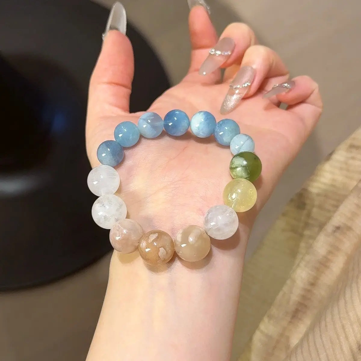 Handcrafted white-phantom-quartz; aquamarine; sakura-agate; citrine-crystal; jade Detail for Love - Astara