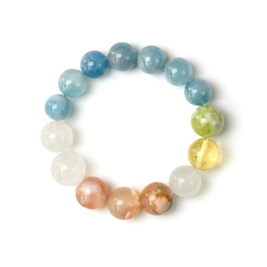 white-phantom-quartz; aquamarine; sakura-agate; citrine-crystal; jade Love Crystal Jewelry - Coastal Bloom Harmony Bracelet | Astara
