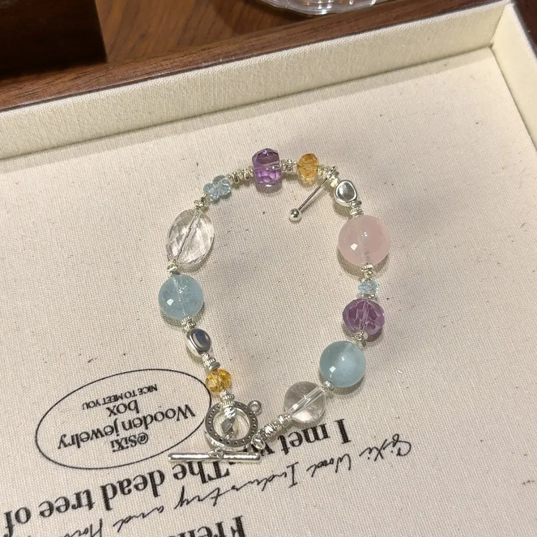 Multi gemstone bracelet with clear quartz aquamarine amethyst rose quartz and citrine for clarity love and balance
