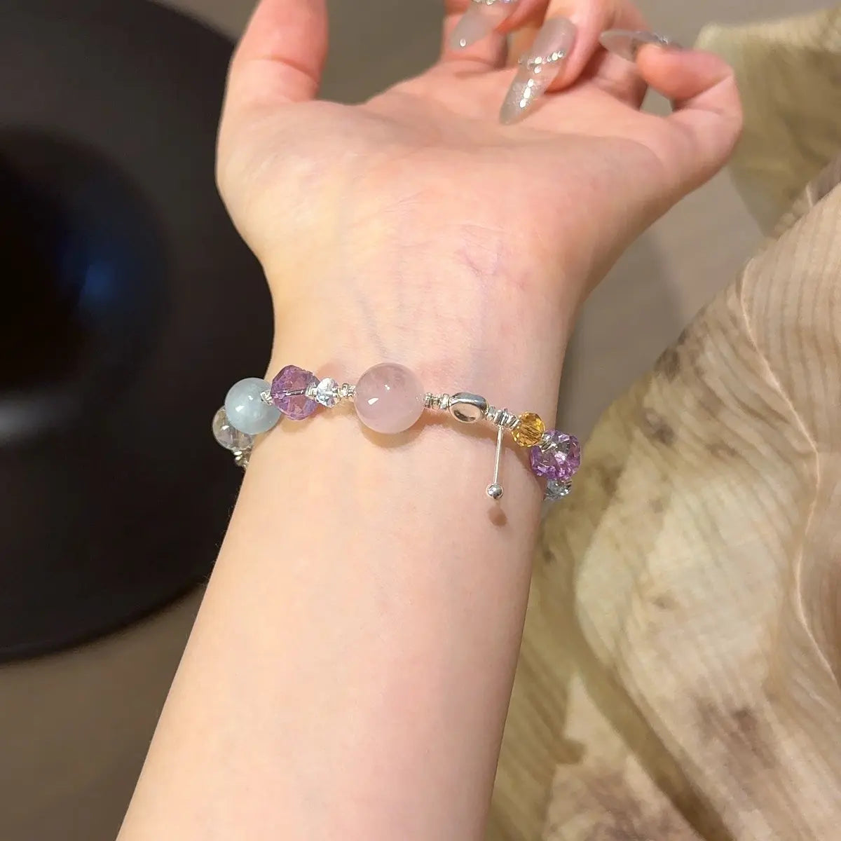Multi gemstone bracelet with clear quartz aquamarine amethyst rose quartz and citrine for clarity love and balance