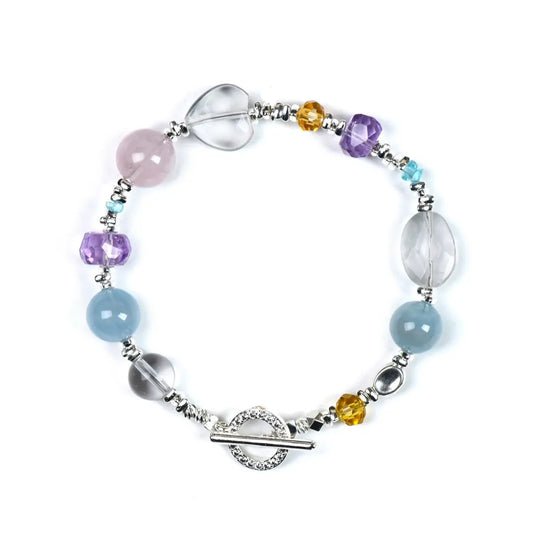 Multi gemstone bracelet with clear quartz aquamarine amethyst rose quartz and citrine for clarity love and balance