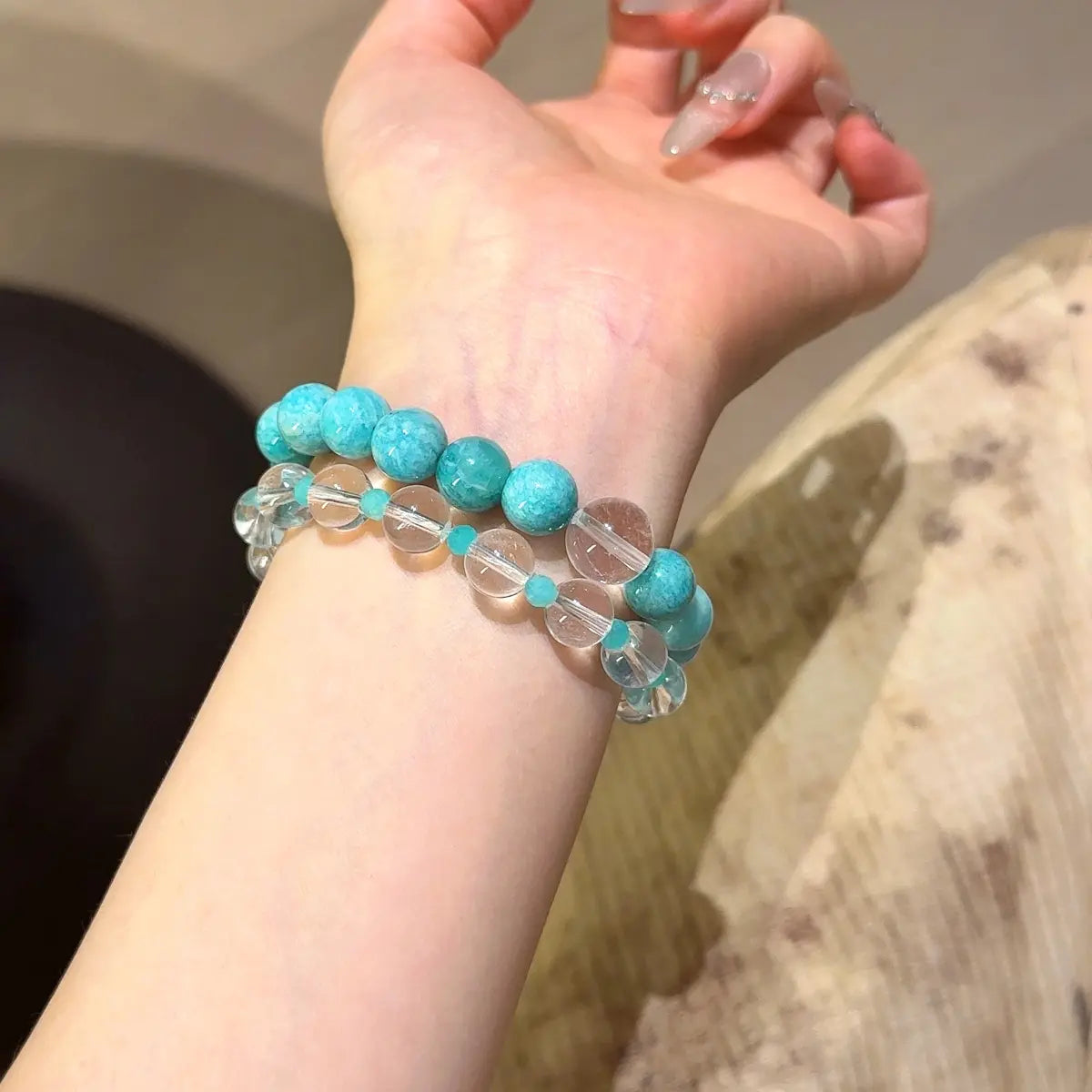 Amazonite and clear quartz bracelet for confidence communication and emotional balance
