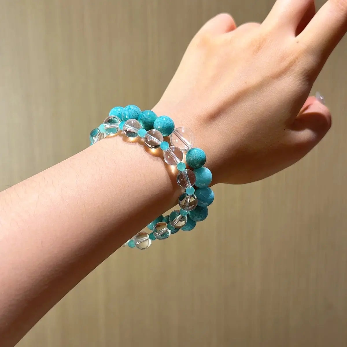 Amazonite and clear quartz bracelet for confidence communication and emotional balance