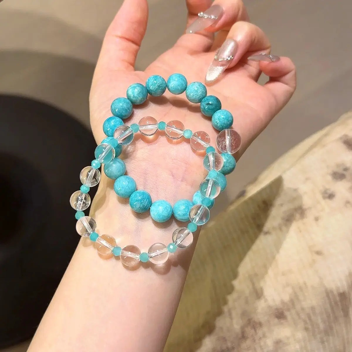 Amazonite and clear quartz bracelet for confidence communication and emotional balance