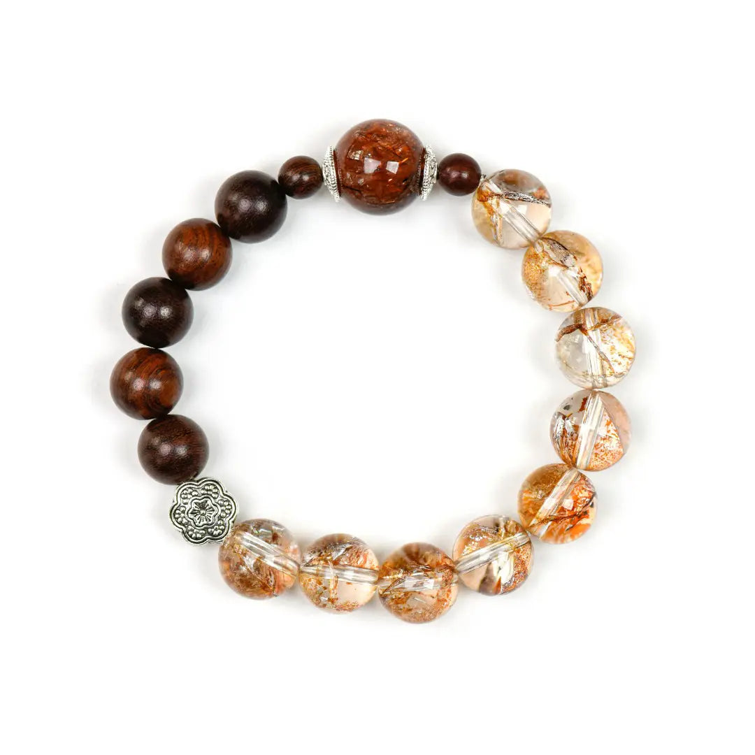 Gold foil koi bracelet,Gold Hematoid Quartz with black gold super seven and sandalwood for wealth protection and career growth