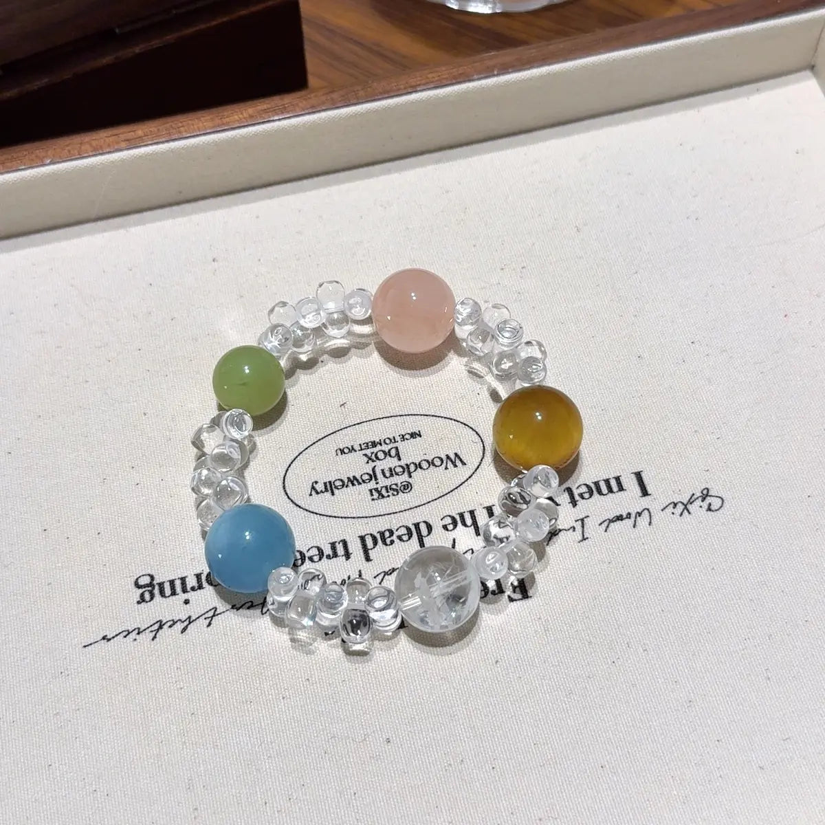 Five element gemstone bracelet with aquamarine tiger eye rose quartz and phantom quartz for balance and luck
