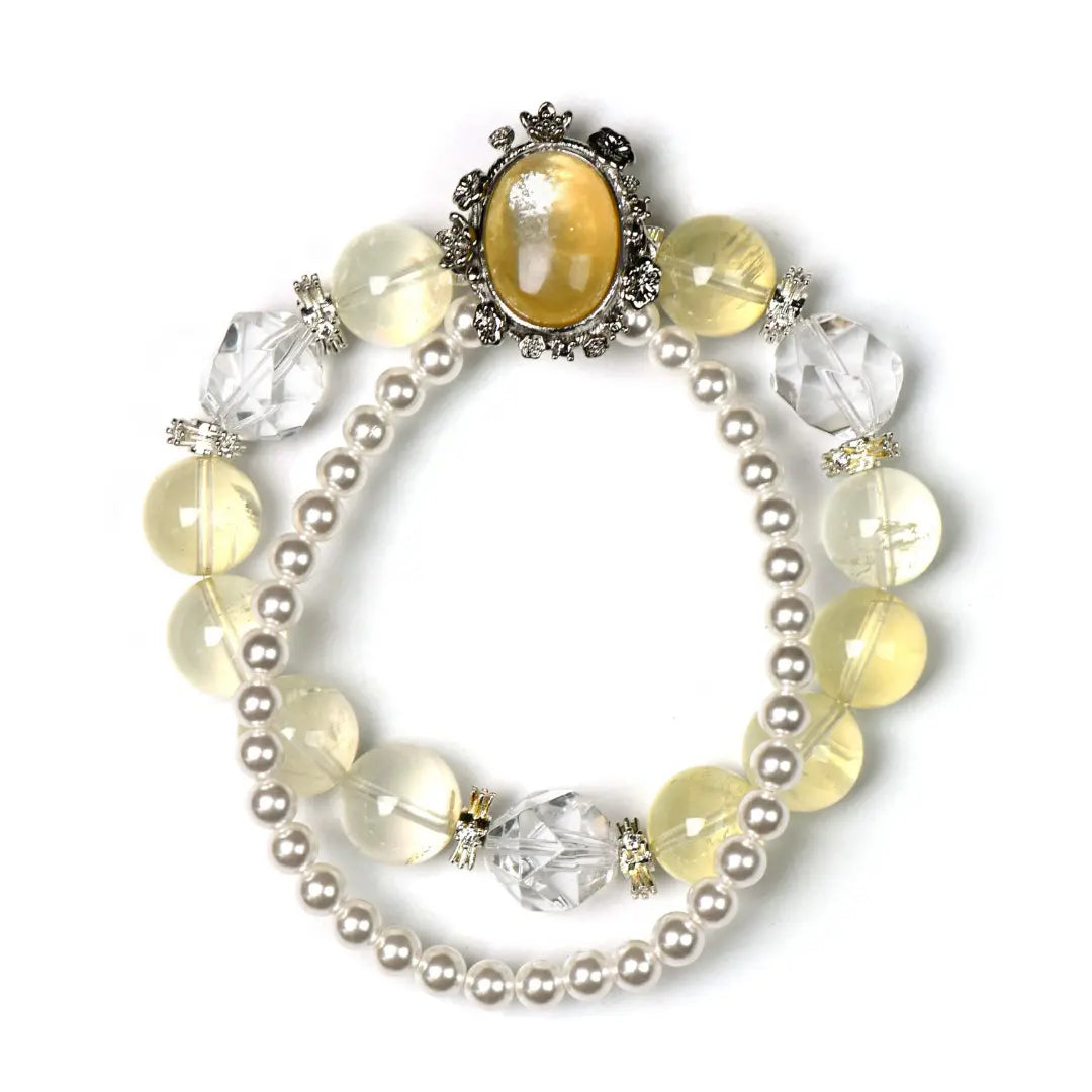 Citrine and yellow lepidolite bracelet with pearl for wealth confidence and focus