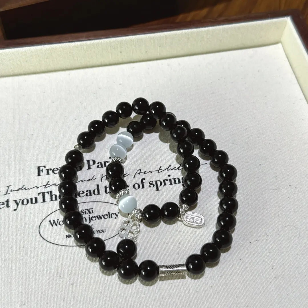 Black obsidian and selenite bracelet for protection energy cleansing and negativity shield