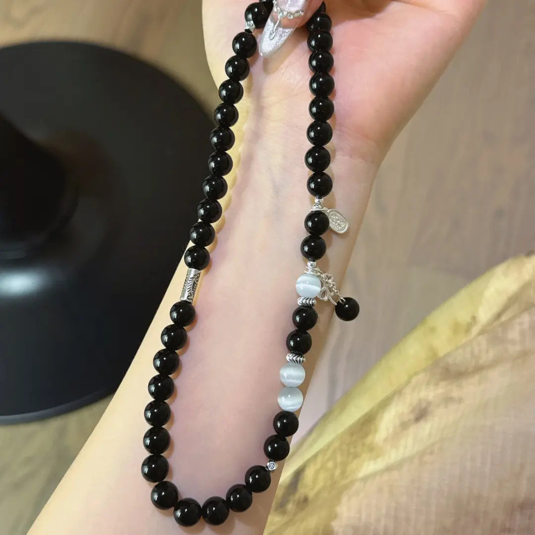 Black obsidian and selenite bracelet for protection energy cleansing and negativity shield