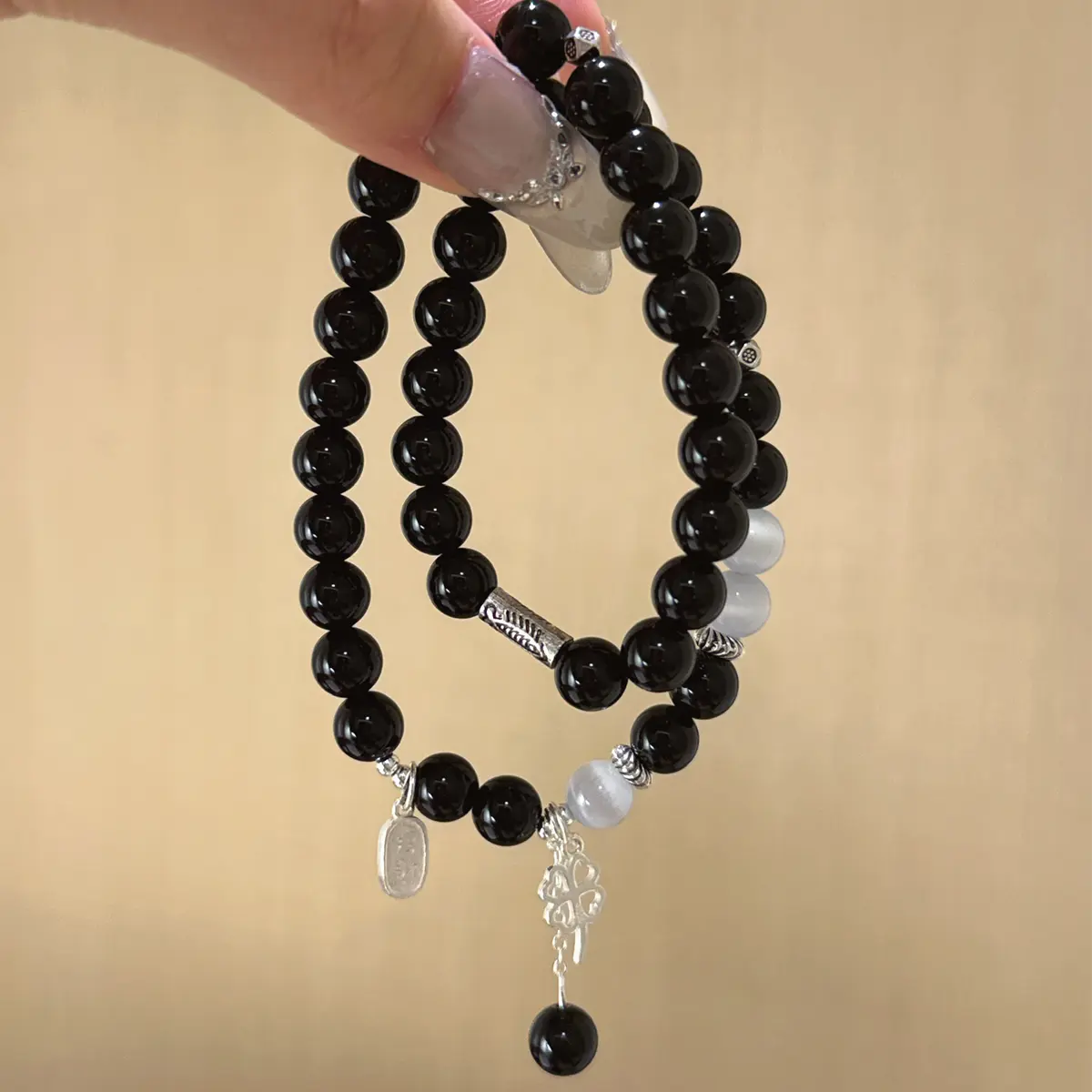Black obsidian and selenite bracelet for protection energy cleansing and negativity shield