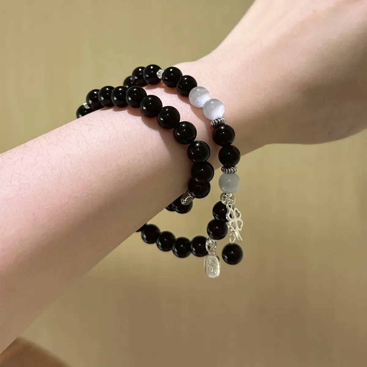 Black obsidian and selenite bracelet for protection energy cleansing and negativity shield