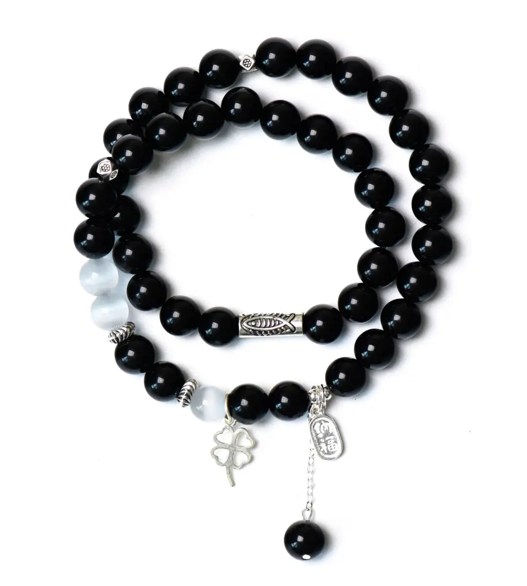 Black obsidian and selenite bracelet for protection energy cleansing and negativity shield