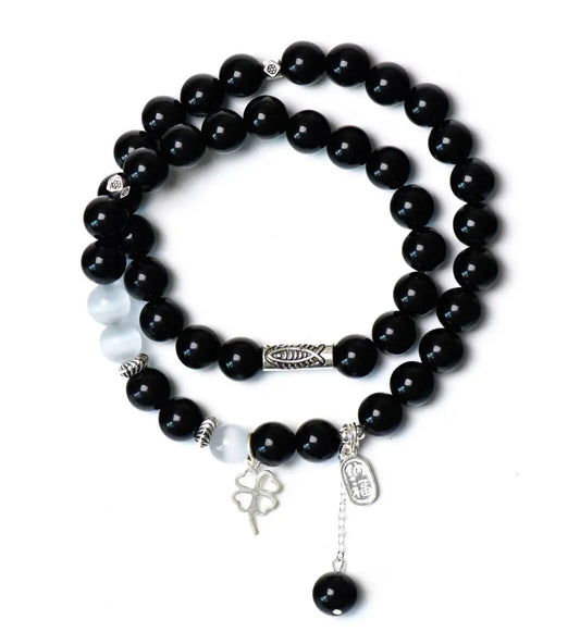 Black obsidian and selenite bracelet for protection energy cleansing and negativity shield