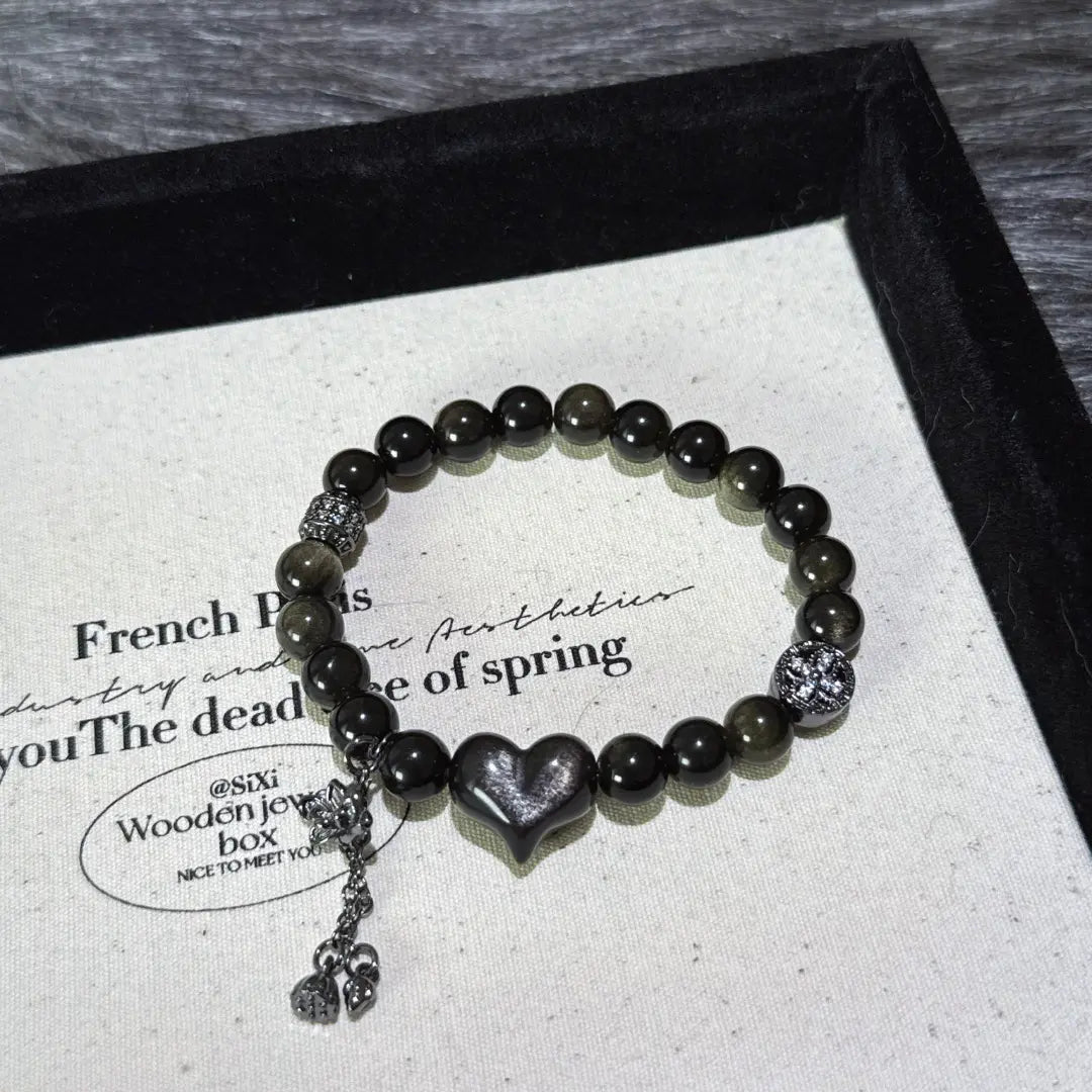 Gold and silver sheen obsidian bracelet for protection confidence and emotional balance