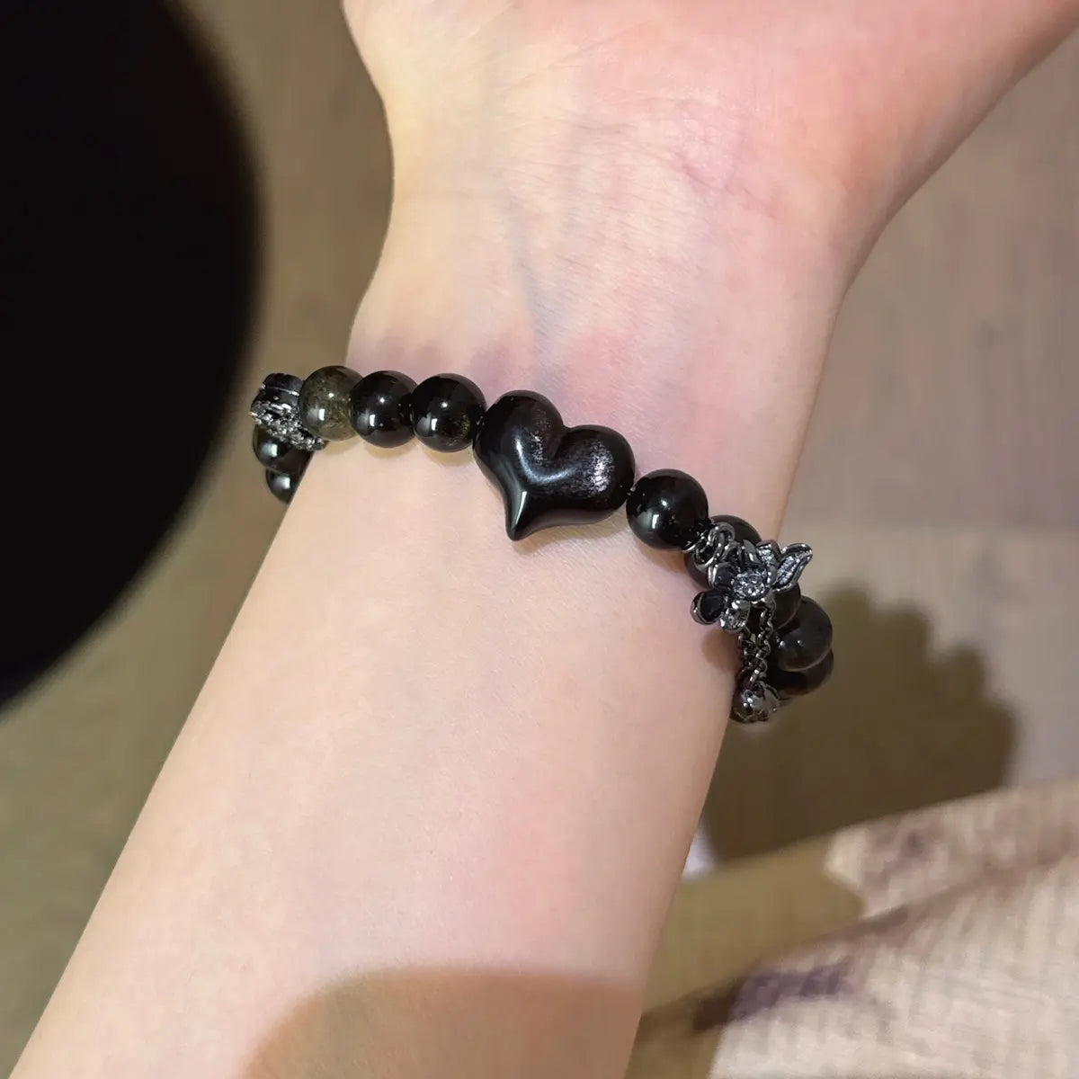 Gold and silver sheen obsidian bracelet for protection confidence and emotional balance
