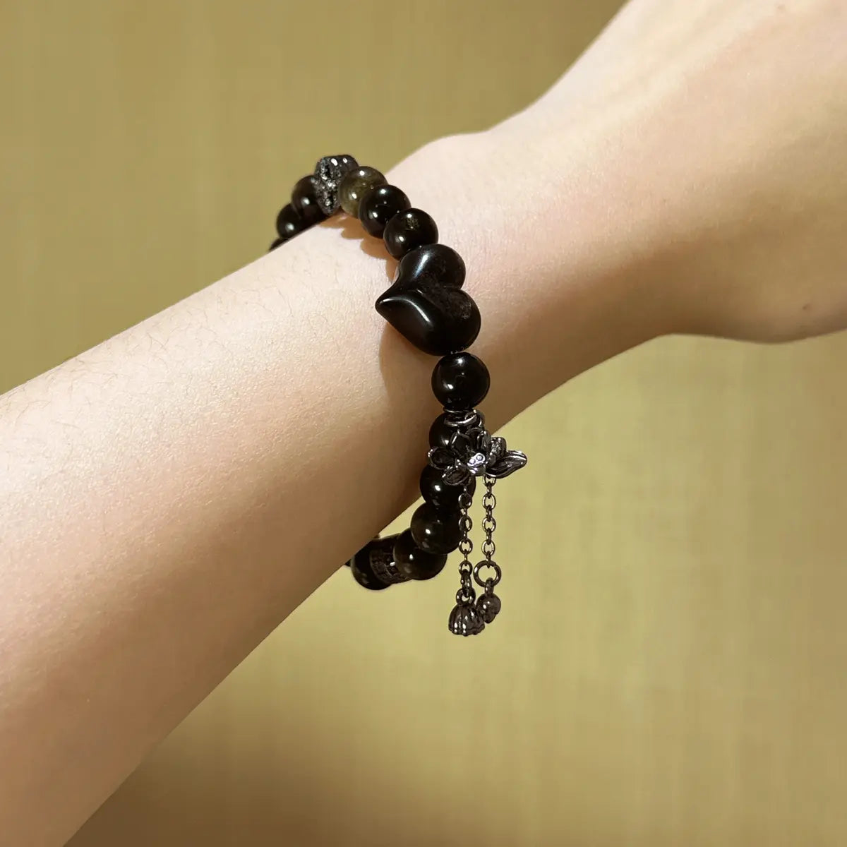 Gold and silver sheen obsidian bracelet for protection confidence and emotional balance