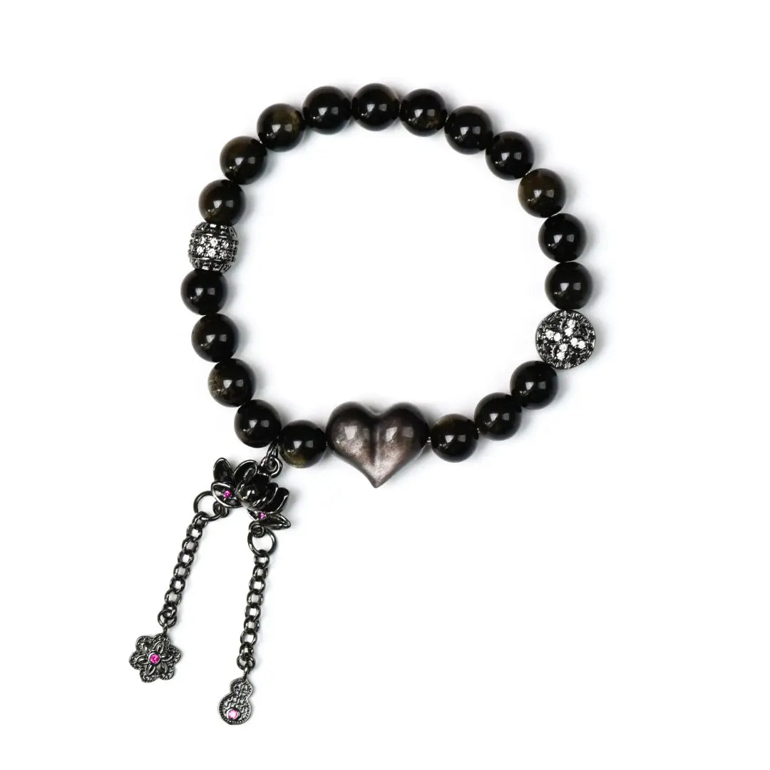 Gold and silver sheen obsidian bracelet for protection confidence and emotional balance