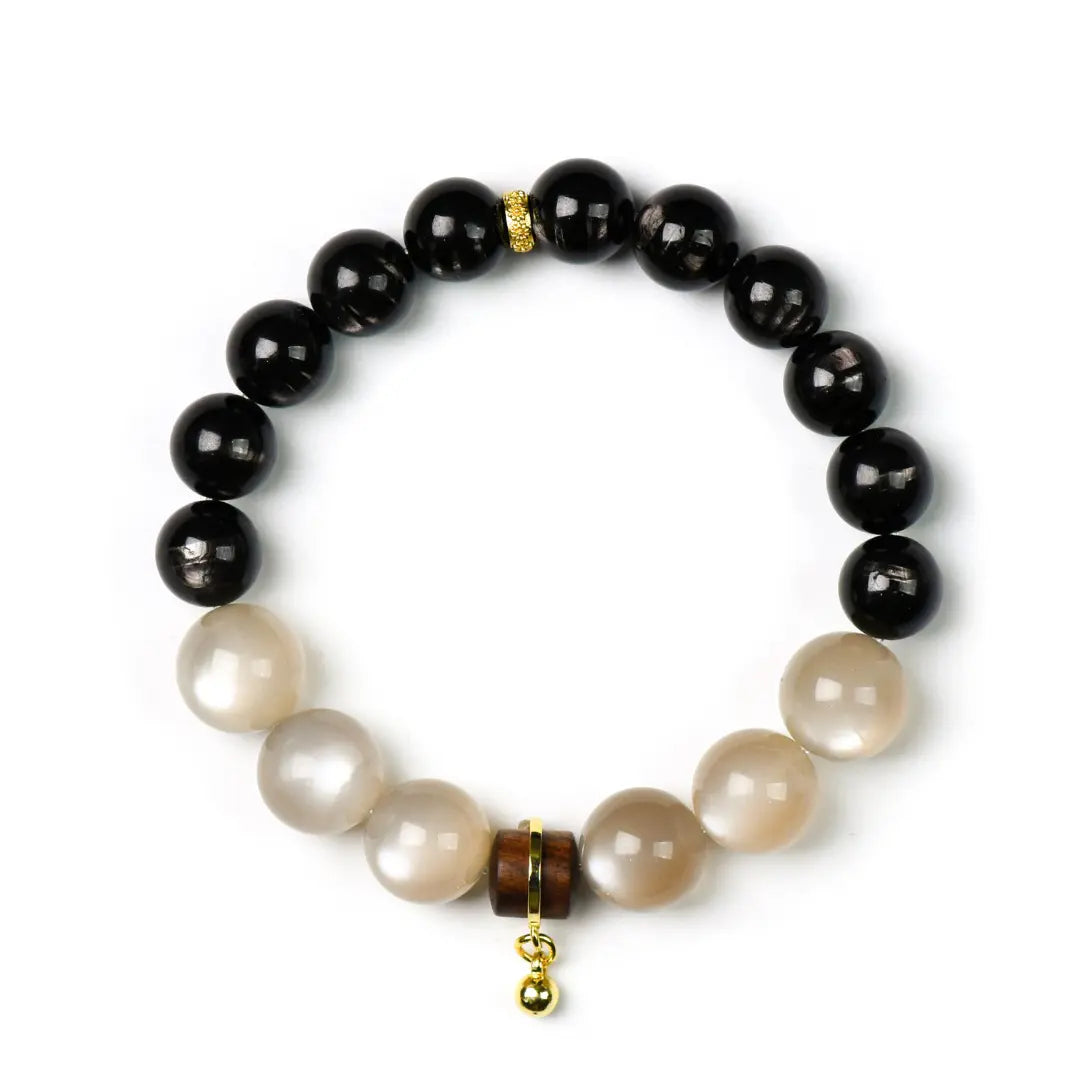Hypersthene & Peach Moonstone designed for emotional healing, love attraction and relationship protection. Elegant energy jewelry for connection and balance.