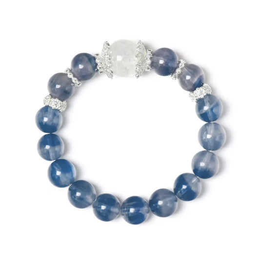Blue Fluorite and white phantom quartz bracelet for focus clarity and wealth energy