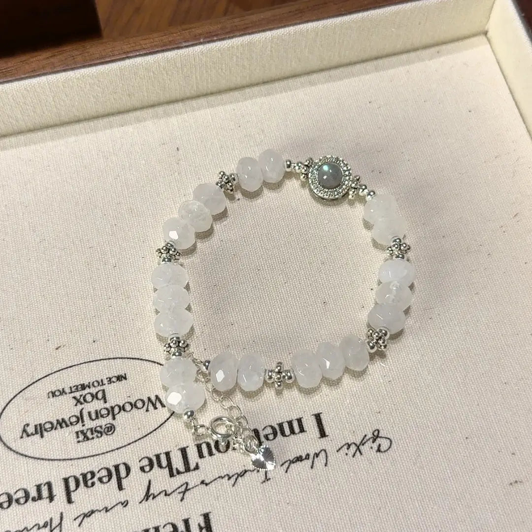 Faceted white phantom quartz and gray moonstone bracelet for clarity focus and emotional balance