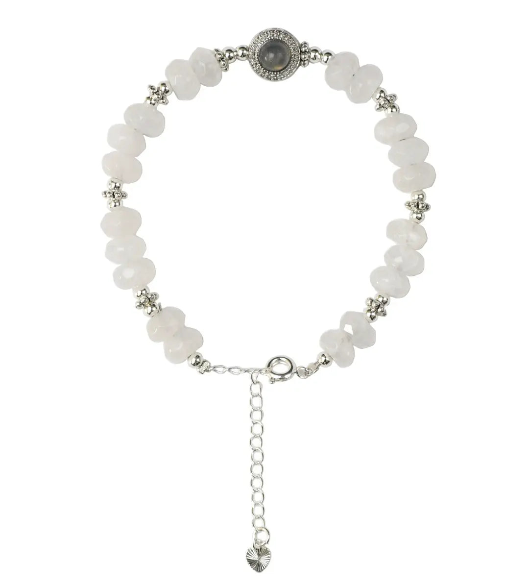 Faceted white phantom quartz and gray moonstone bracelet for clarity focus and emotional balance