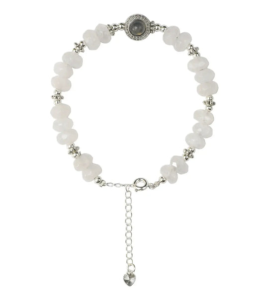 Faceted white phantom quartz and gray moonstone bracelet for clarity focus and emotional balance