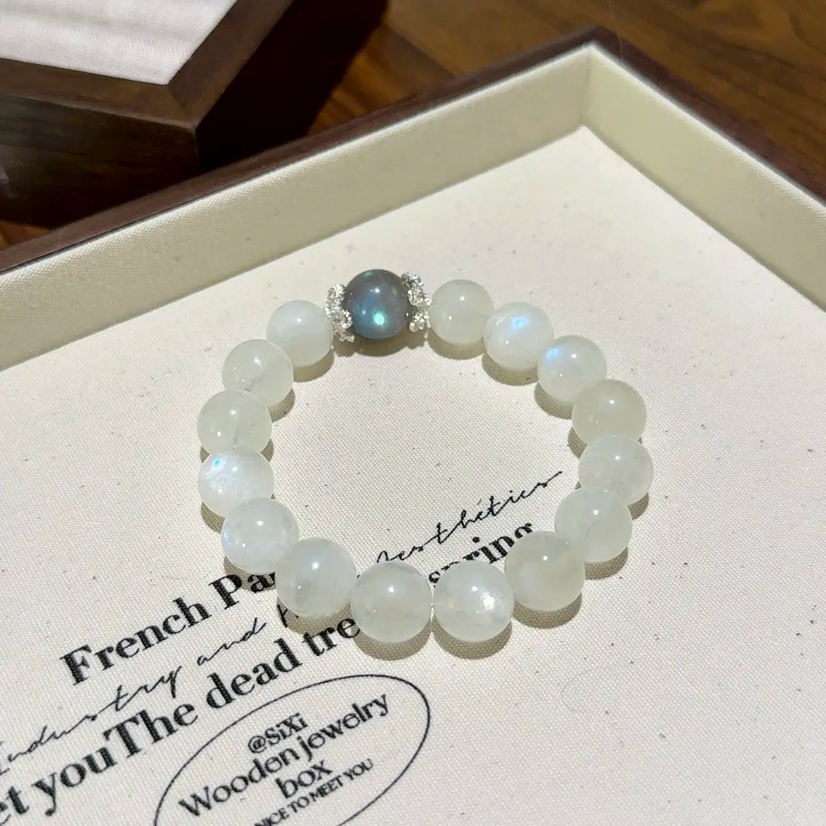blue and gray moonstone bracelet for emotional balance sleep and clarity