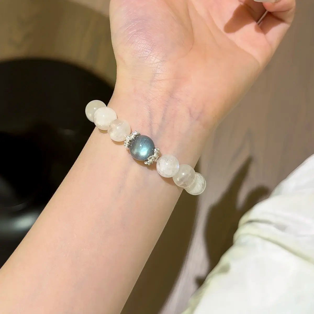 blue and gray moonstone bracelet for emotional balance sleep and clarity