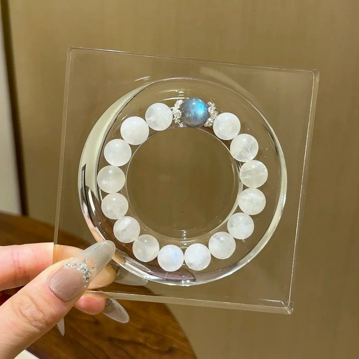 blue and gray moonstone bracelet for emotional balance sleep and clarity