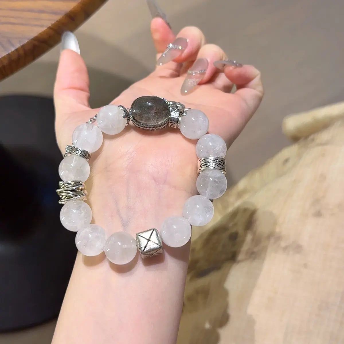 white phantom quartz bracelet for energy cleansing protection and mental clarity