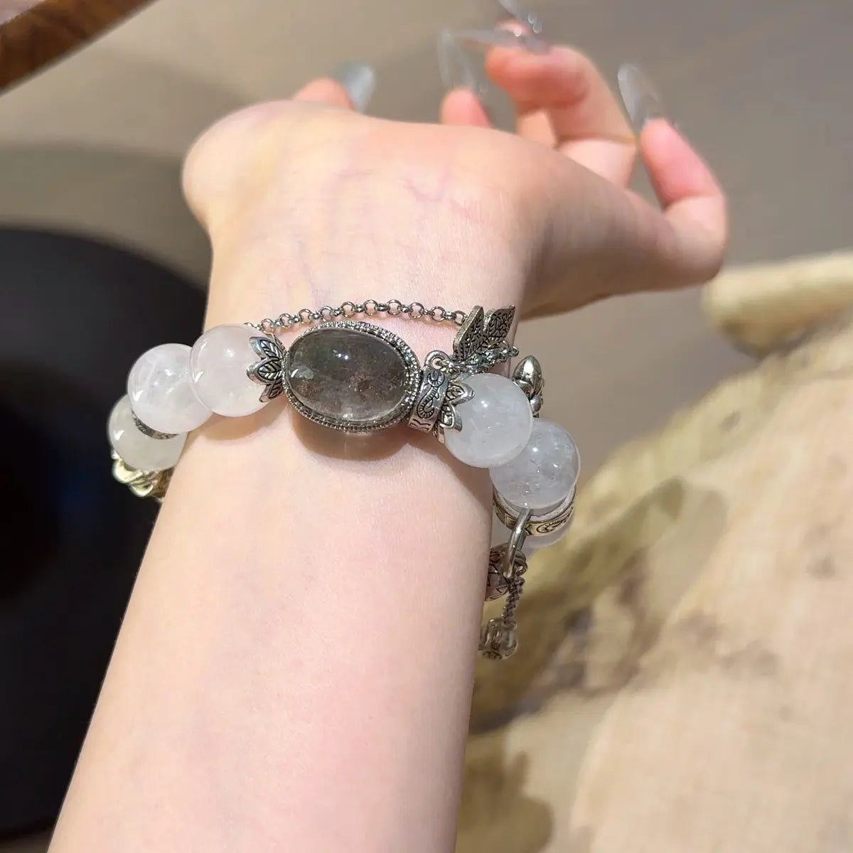 white phantom quartz bracelet for energy cleansing protection and mental clarity