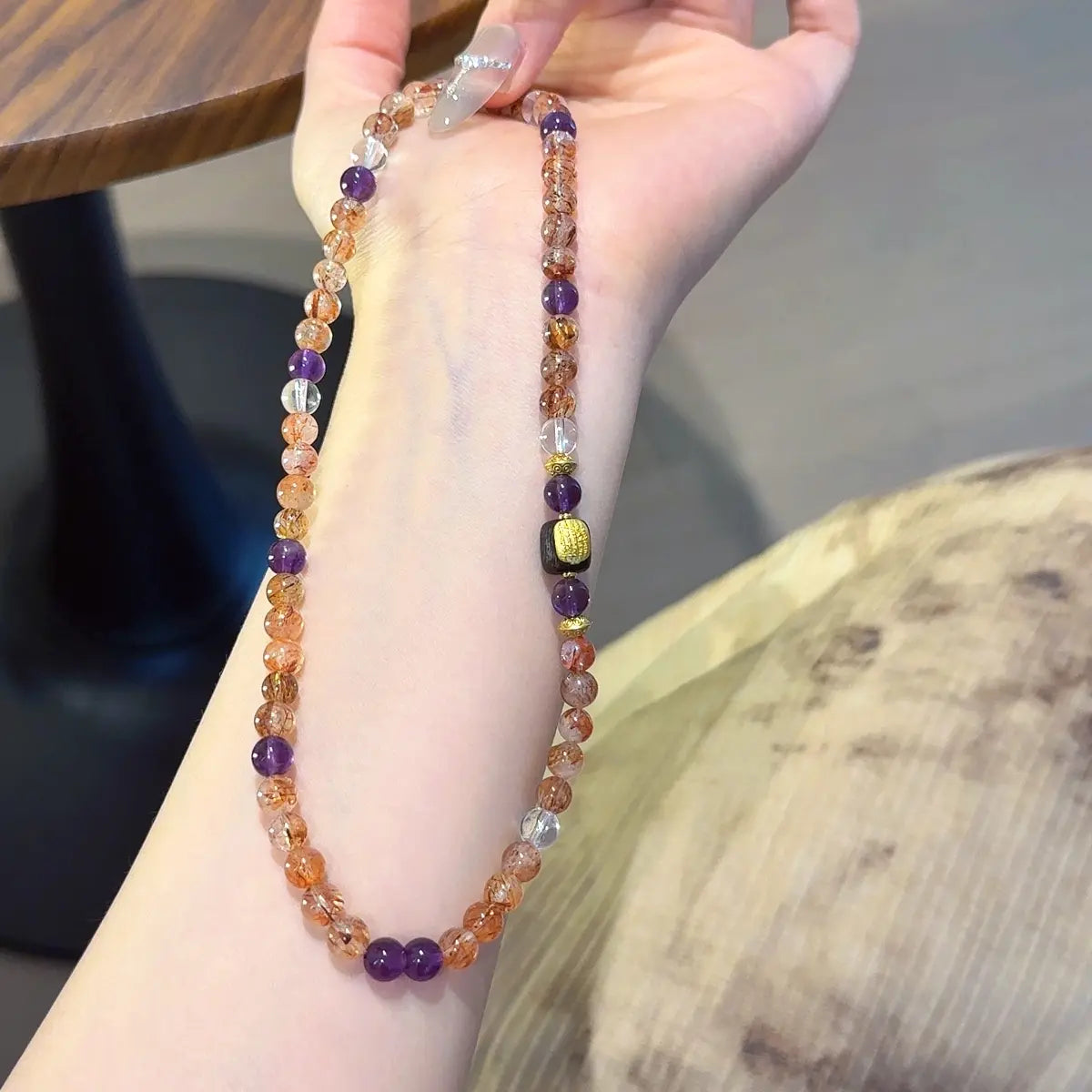 multi layer amethyst and black gold quartz bracelet for focus and decision making