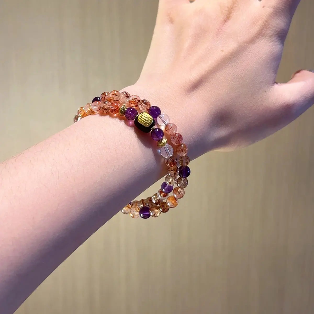 multi layer amethyst and black gold quartz bracelet for focus and decision making