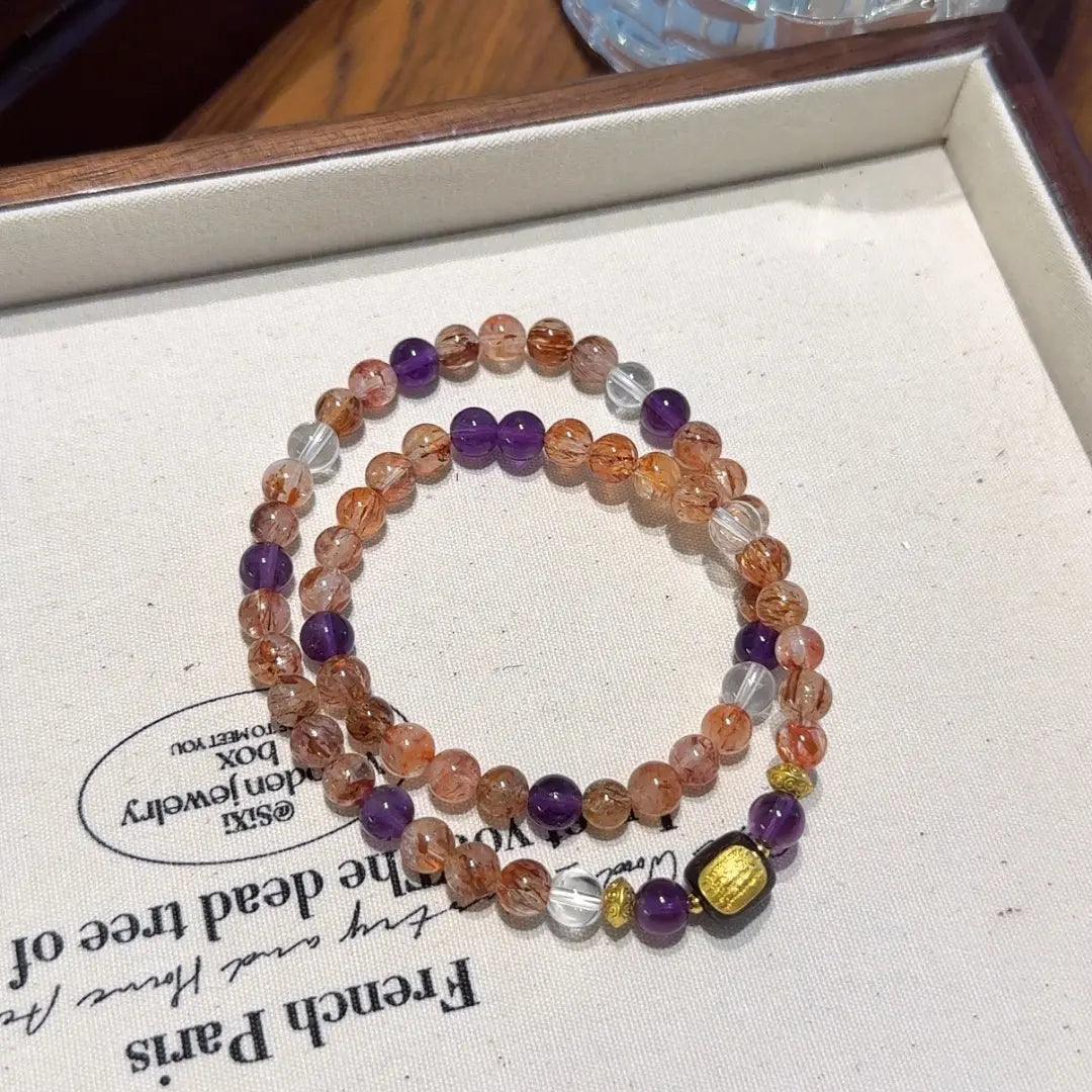 multi layer amethyst and black gold quartz bracelet for focus and decision making