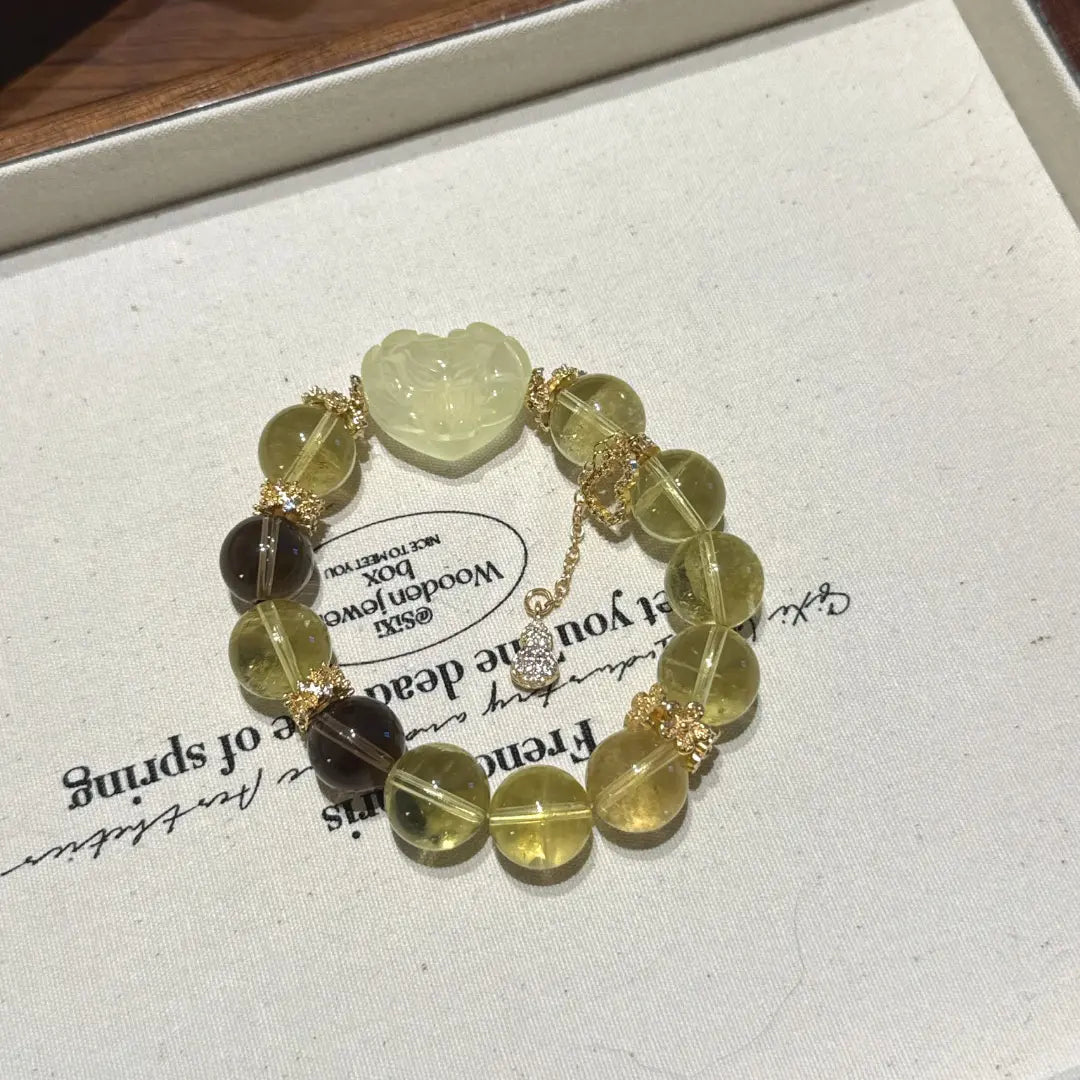 Citrine and smoky quartz fox crystal bracelet for clarity, grounding, and wealth energy