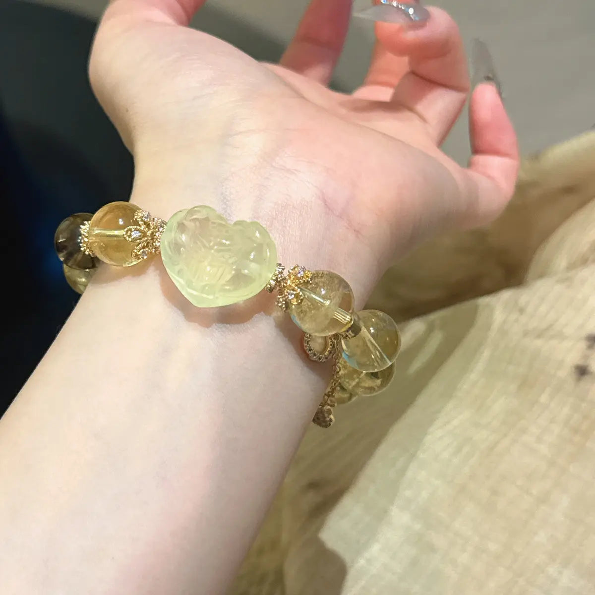 Citrine and smoky quartz fox crystal bracelet for clarity, grounding, and wealth energy