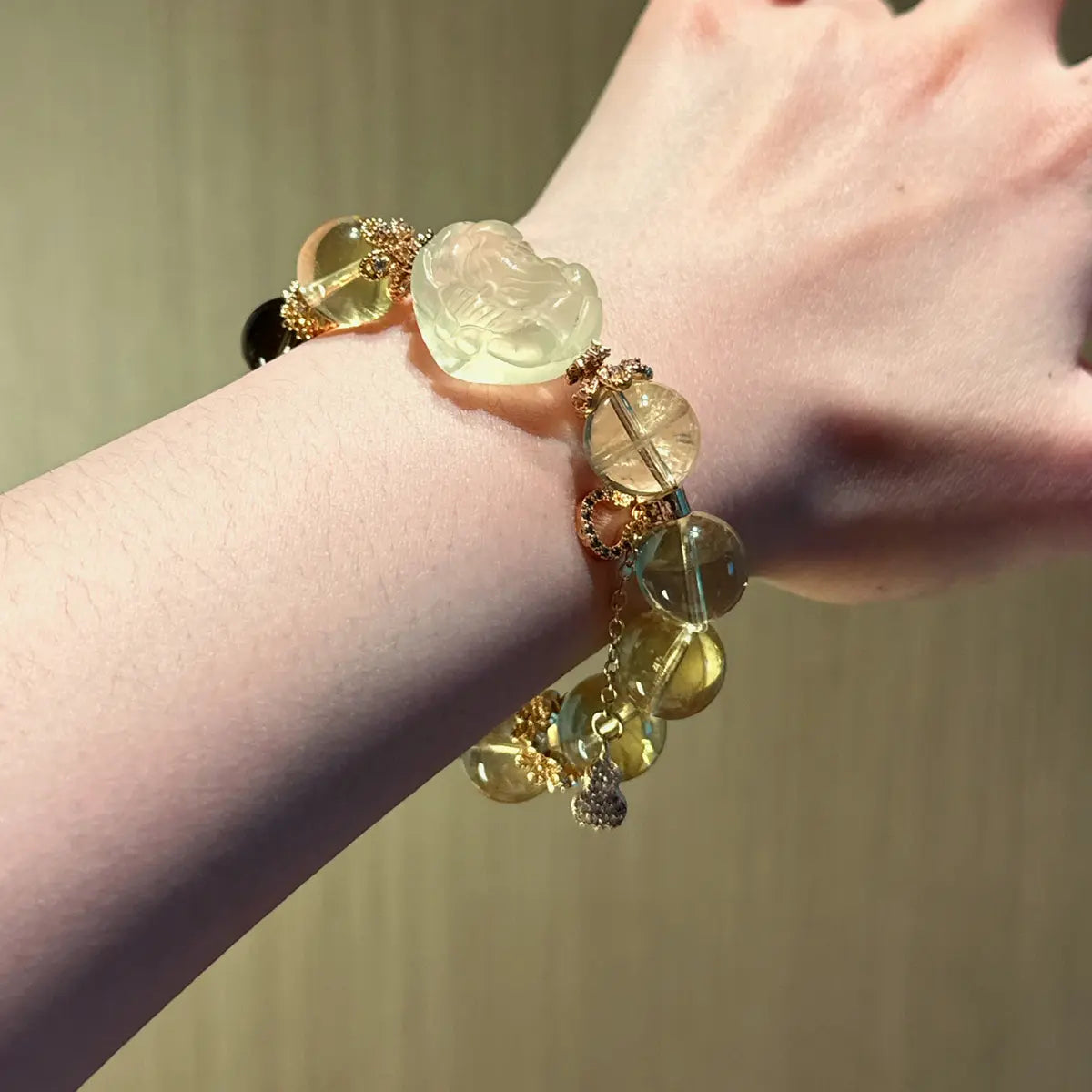 Citrine and smoky quartz fox crystal bracelet for clarity, grounding, and wealth energy
