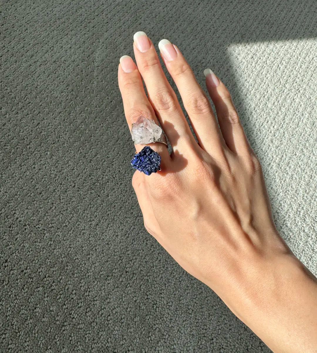 Garden Quartz · Azurite · Adjustable Open Ring (Fits Most Sizes)
