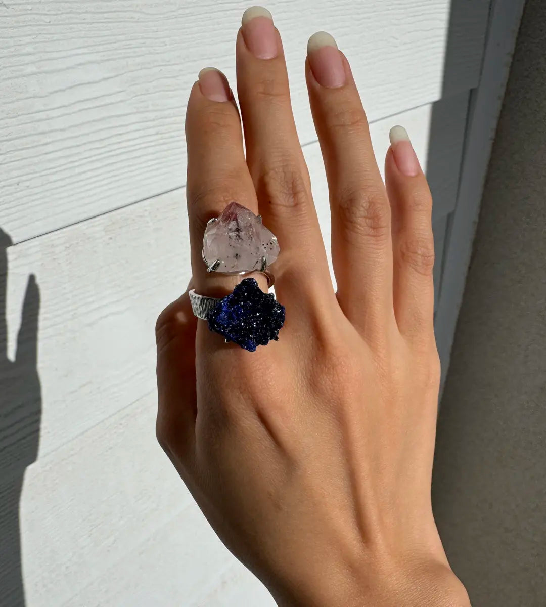 Garden Quartz · Azurite · Adjustable Open Ring (Fits Most Sizes)