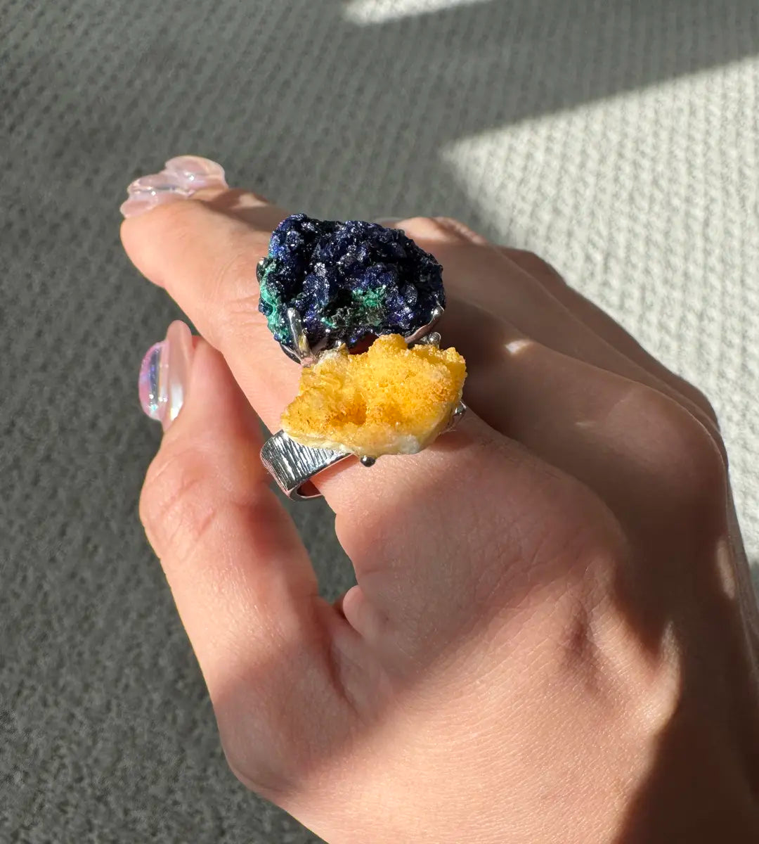 Azurite · Stalactite · Adjustable Open Ring (Fits Most Sizes)