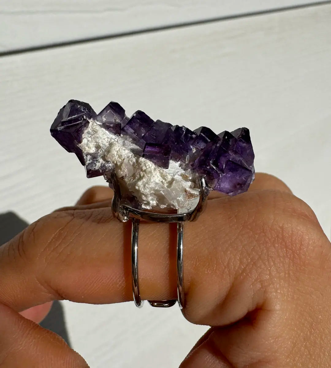 Raw Purple Matrix Fluorite Ring / one of a kind